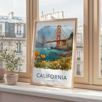 San Francisco Poster - California Travel Art - Golden Gate Poppies Home Decor