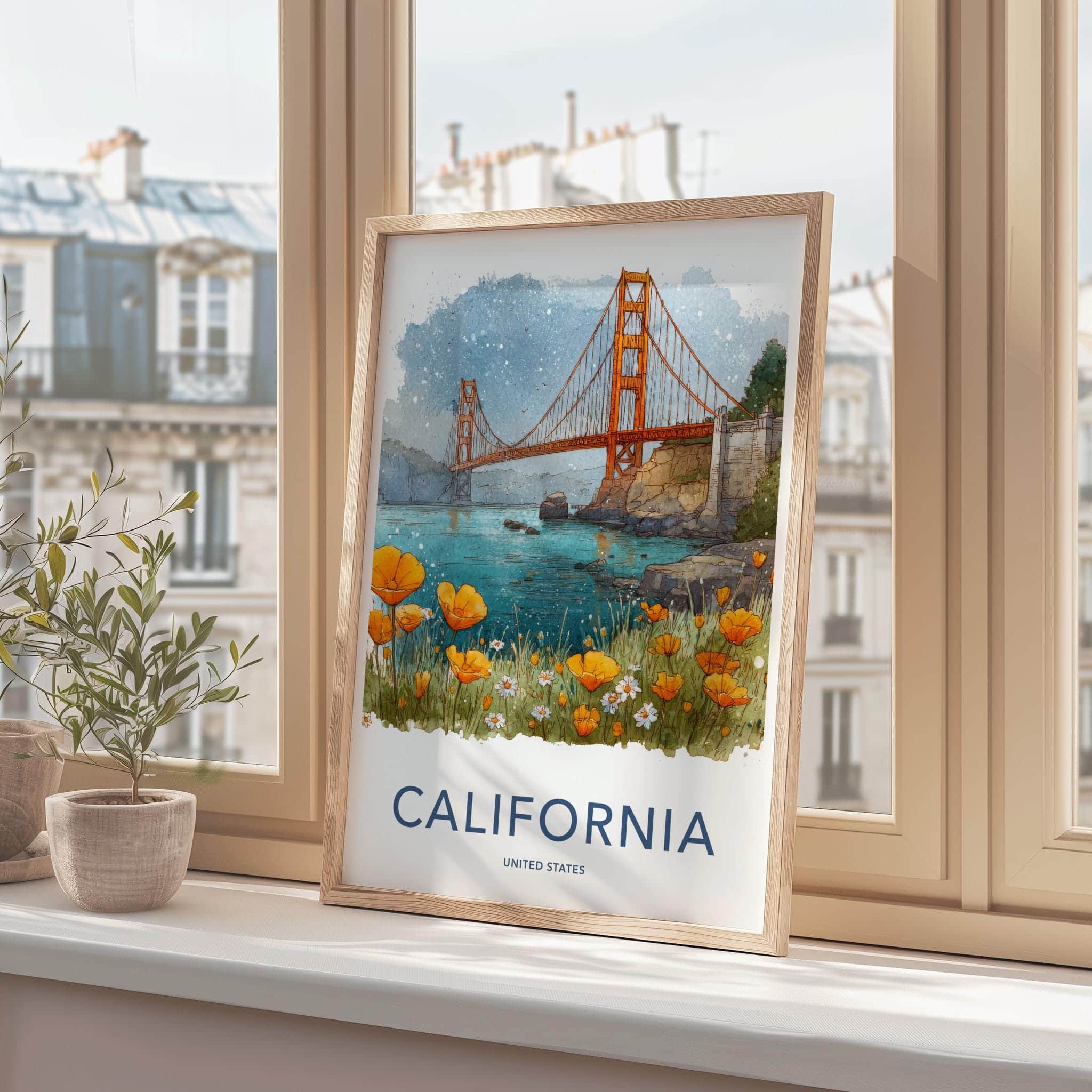 San Francisco Poster - California Travel Art - Golden Gate Poppies Home Decor