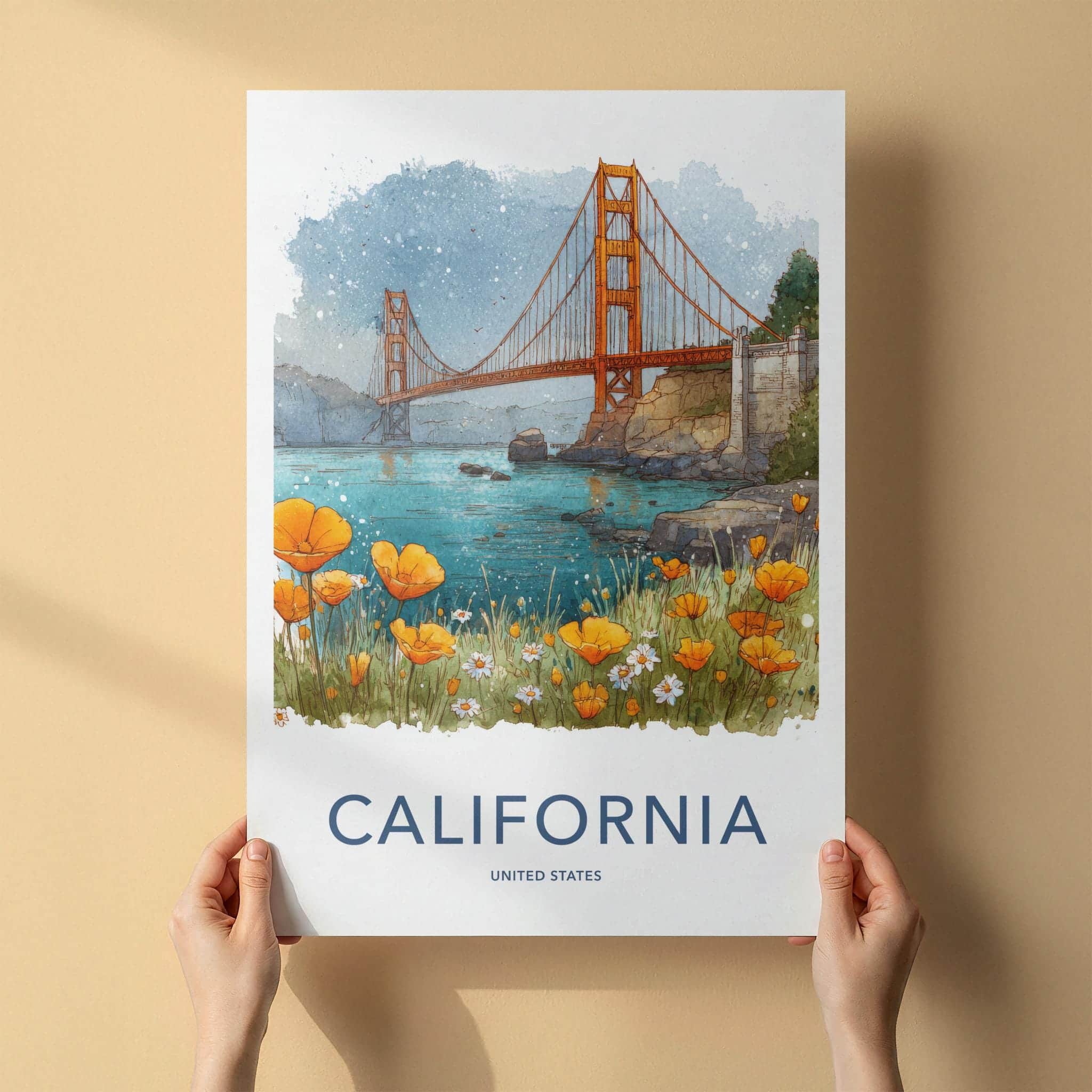San Francisco Poster - California Travel Art - Golden Gate Poppies Home Decor