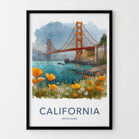 San Francisco Poster - California Travel Art - Golden Gate Poppies Home Decor