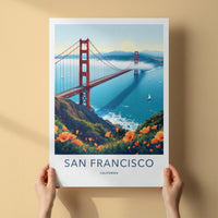 San Francisco Poster - California Travel Art - Golden Gate Poppies Wall Decor
