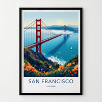 San Francisco Poster - California Travel Art - Golden Gate Poppies Wall Decor