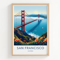 San Francisco Poster - California Travel Art - Golden Gate Poppies Wall Decor