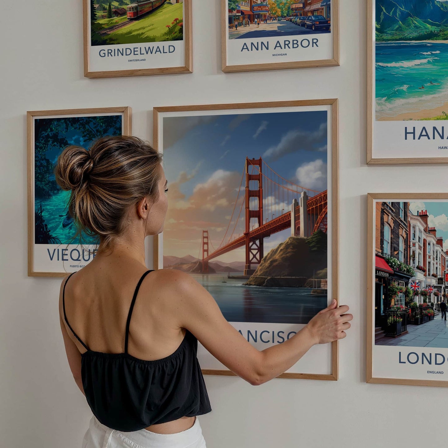 San Francisco Poster - California Travel Art - Iconic Bridge Panorama Wall Decor