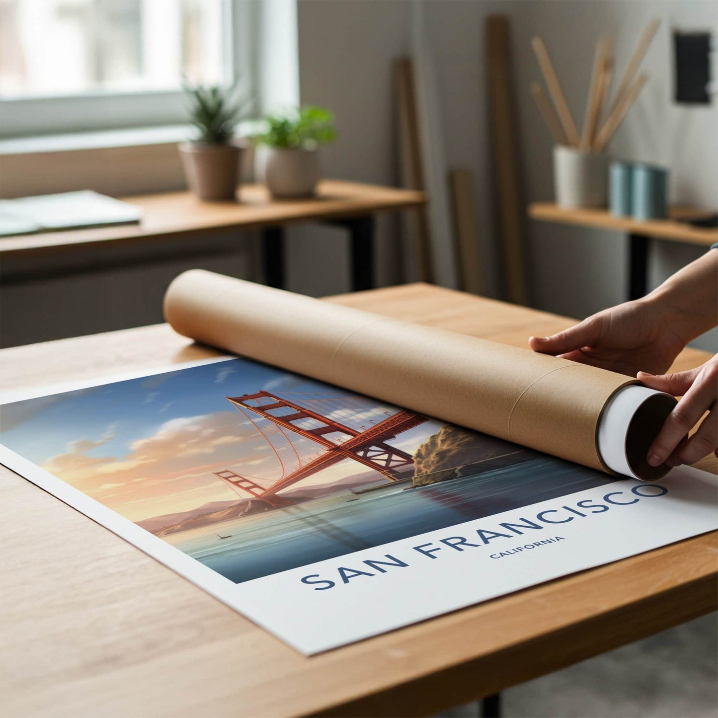 San Francisco Poster - California Travel Art - Iconic Bridge Panorama Wall Decor