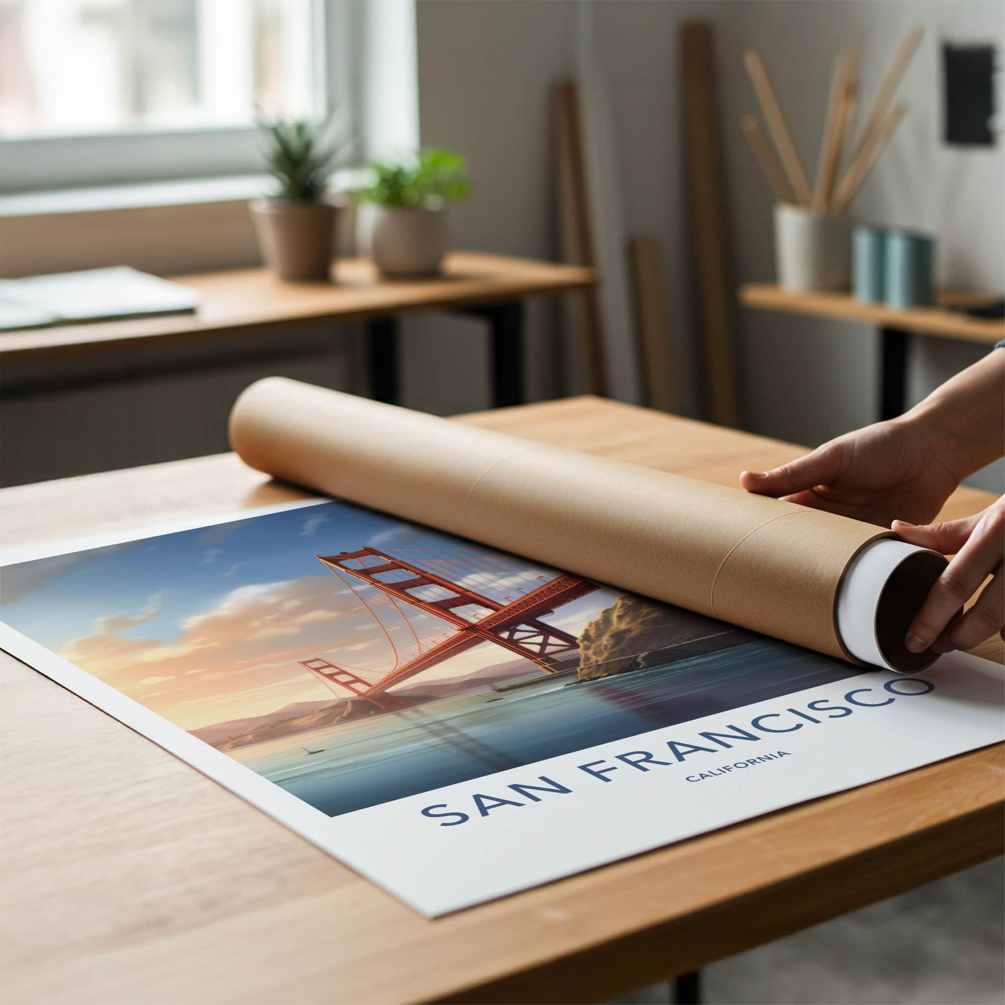 San Francisco Poster - California Travel Art - Iconic Bridge Panorama Wall Decor