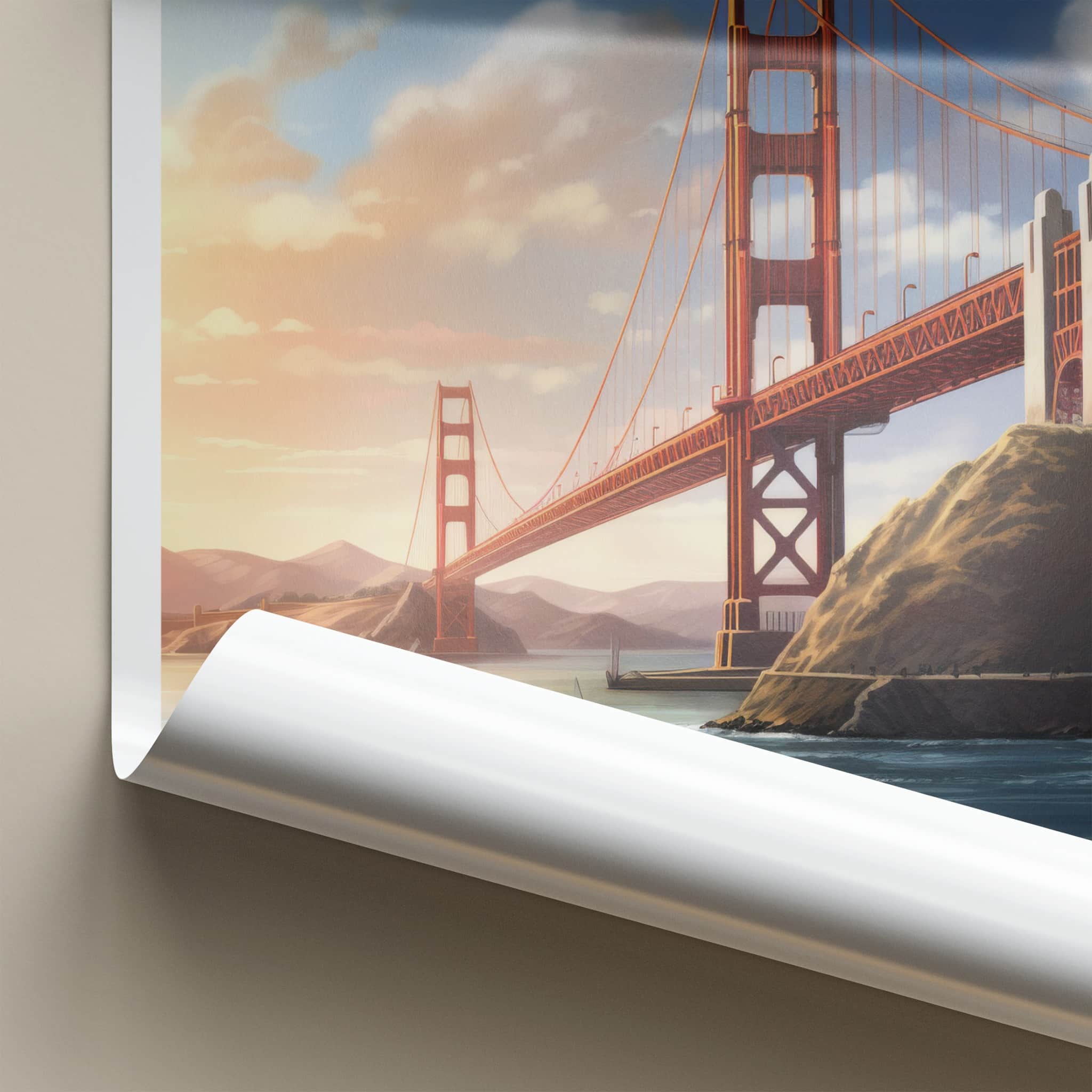 San Francisco Poster - California Travel Art - Iconic Bridge Panorama Wall Decor