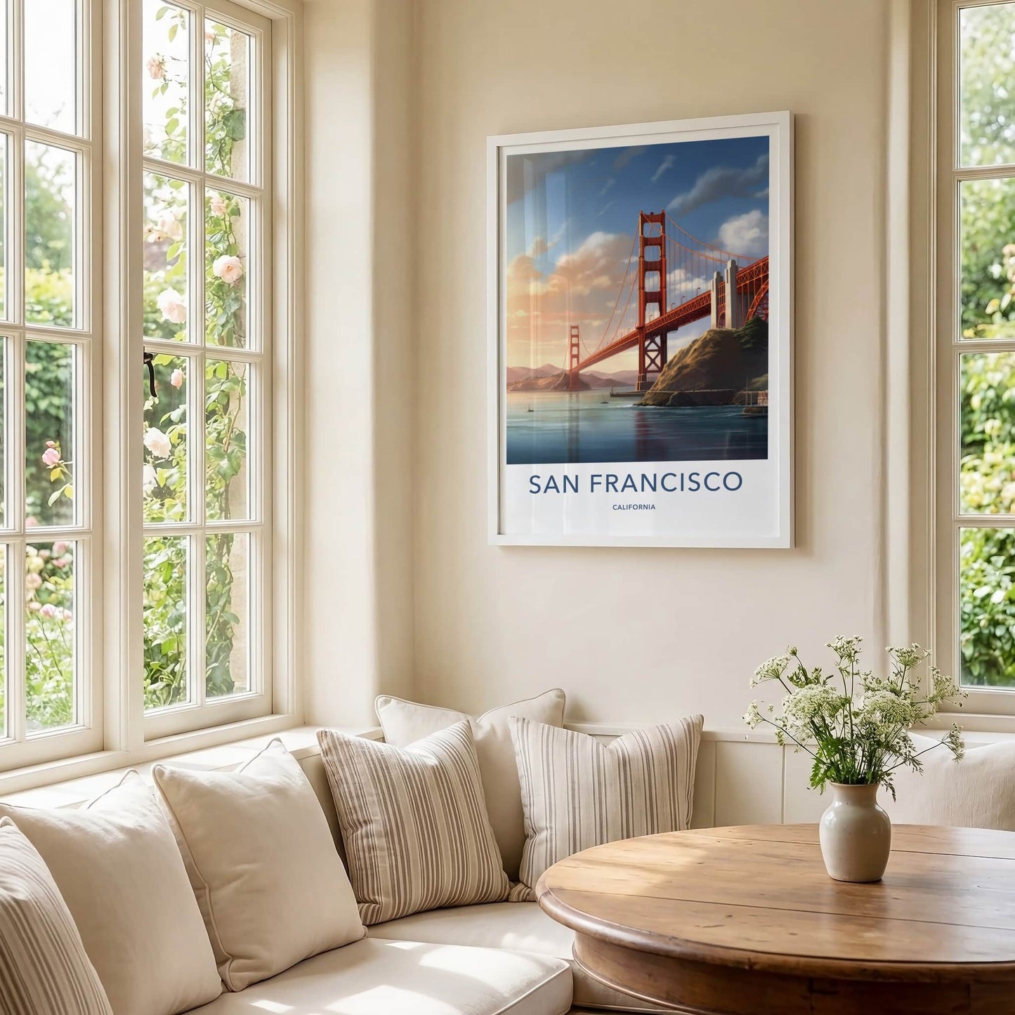 San Francisco Poster - California Travel Art - Iconic Bridge Panorama Wall Decor