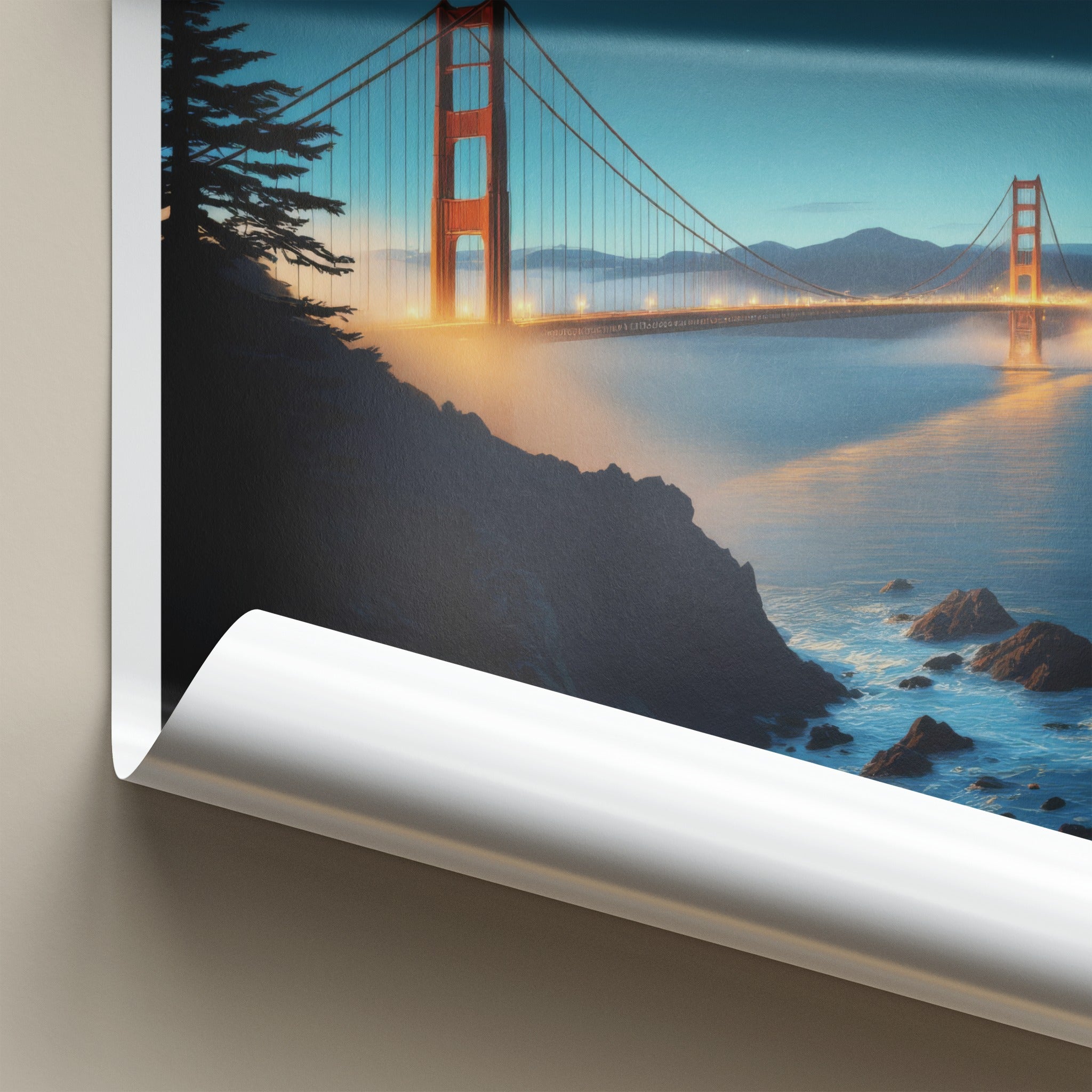 San Francisco Poster - California Travel Art - Illuminated Bridge View Wall Decor