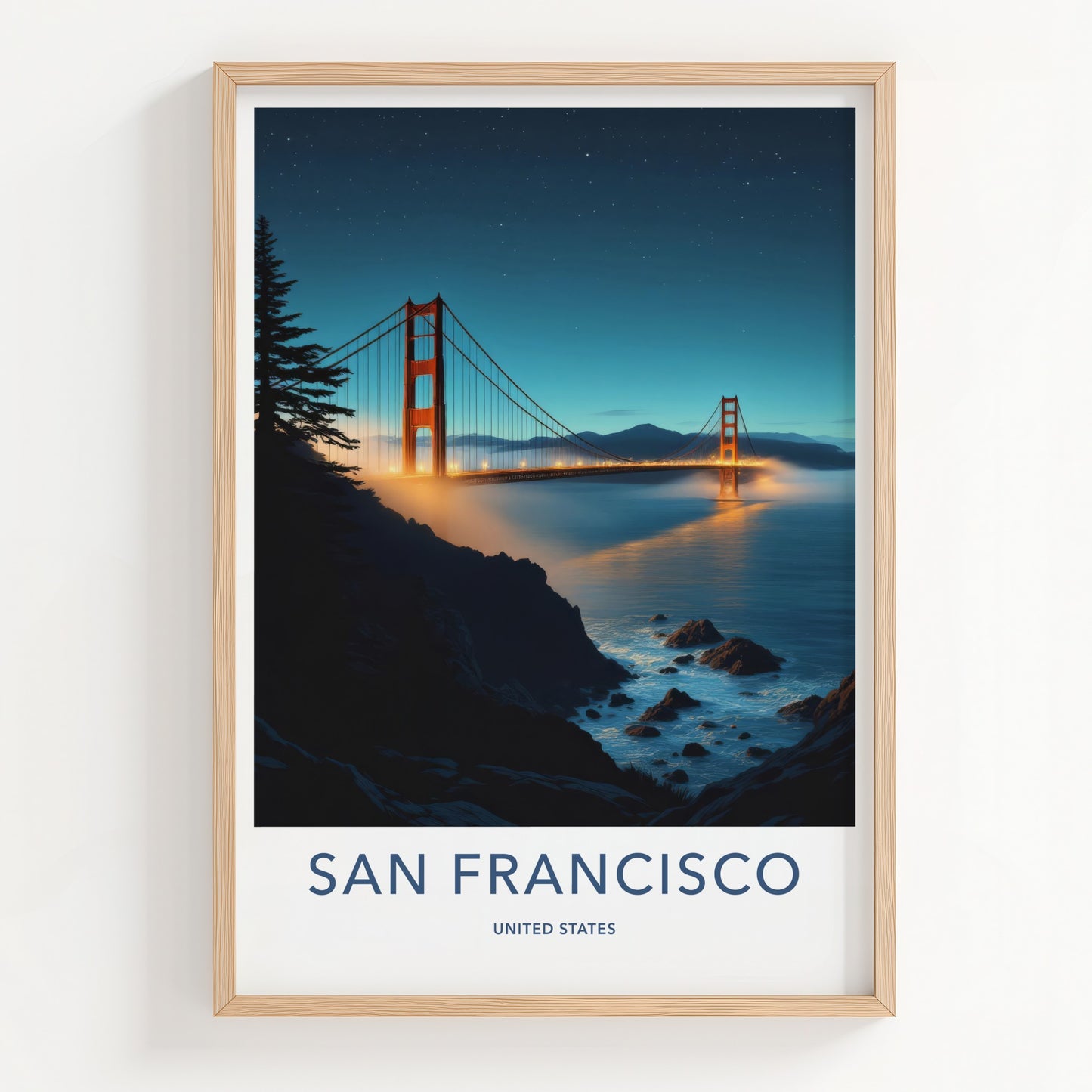 San Francisco Poster - California Travel Art - Illuminated Bridge View Wall Decor