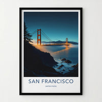 San Francisco Poster - California Travel Art - Illuminated Bridge View Wall Decor