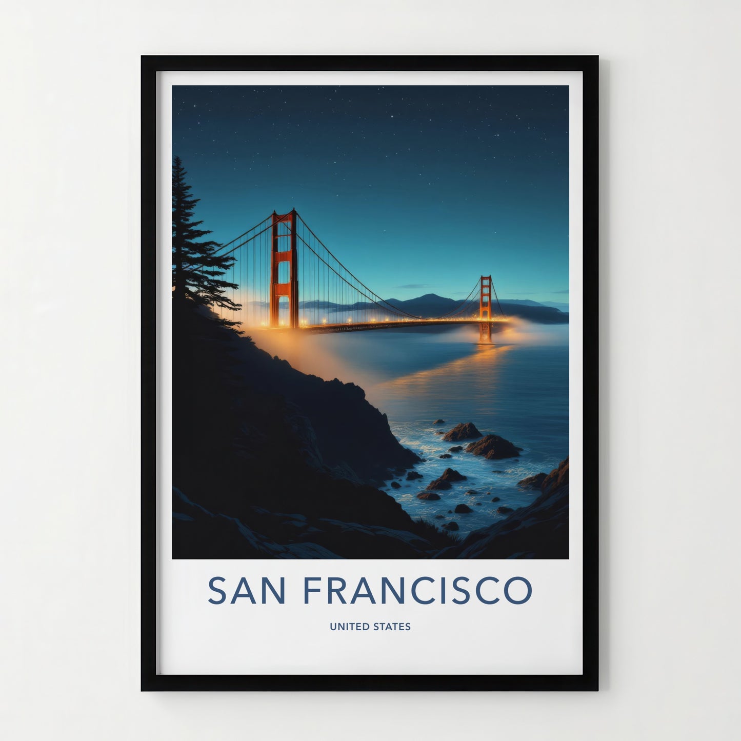 San Francisco Poster - California Travel Art - Illuminated Bridge View Wall Decor