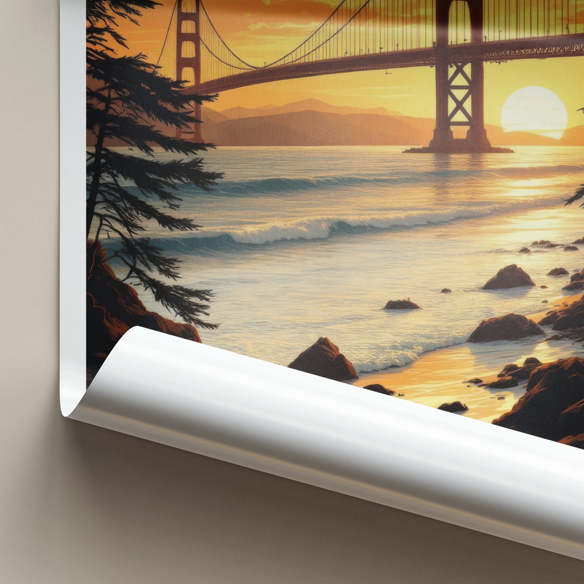 San Francisco Poster - California Travel Print - Golden Gate Sunset Home Decor