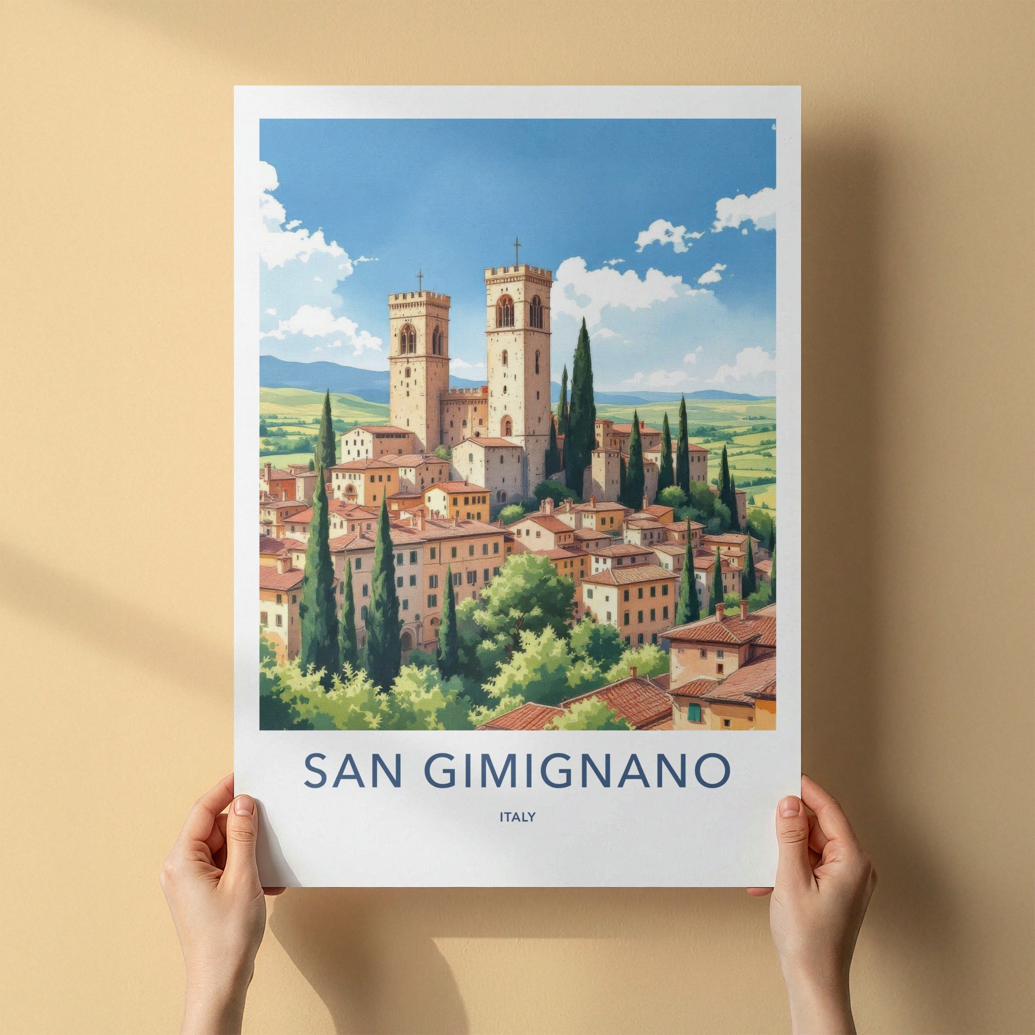 San Gimignano Poster - Italy Travel Art - Tuscan Village Towers Home Decor