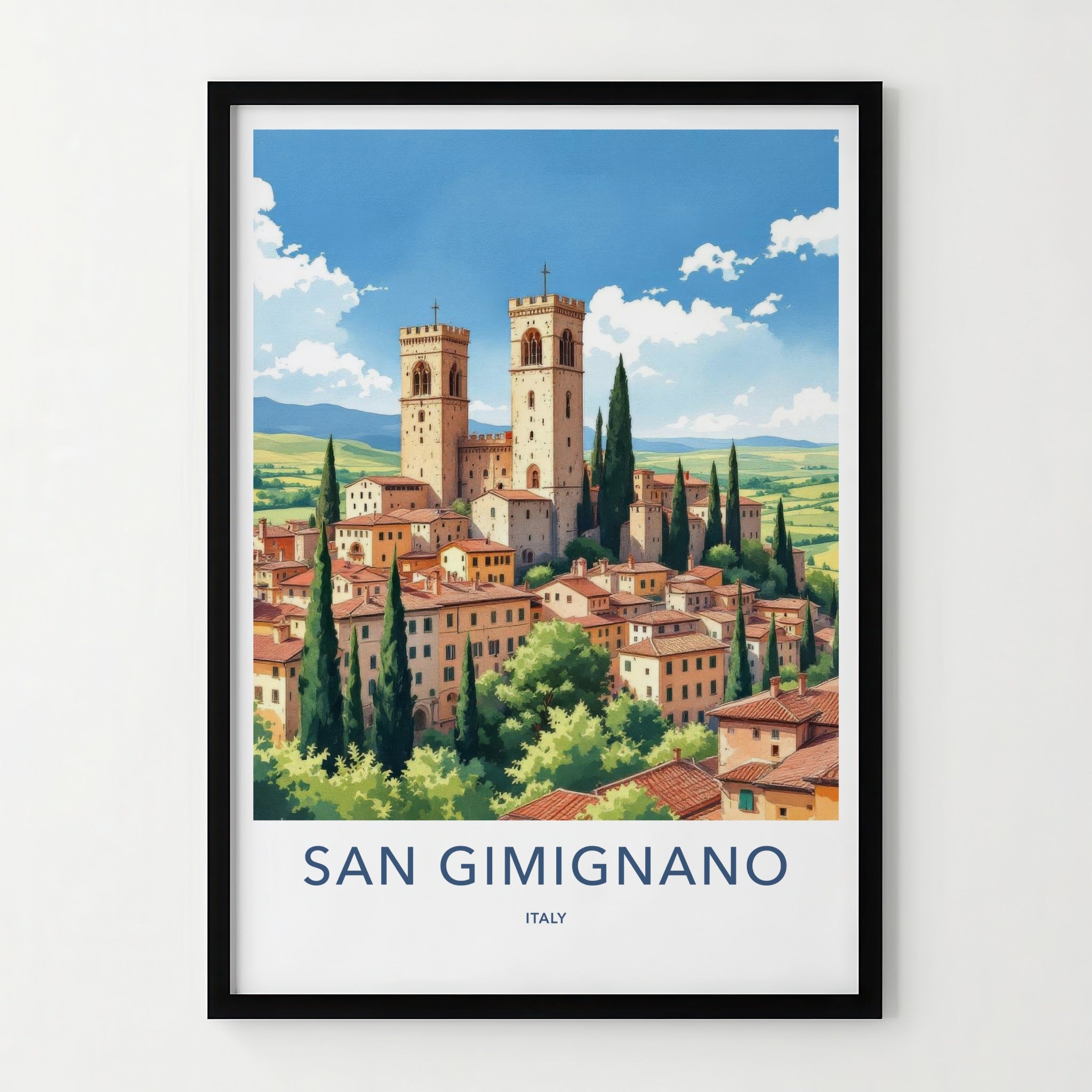 San Gimignano Poster - Italy Travel Art - Tuscan Village Towers Home Decor