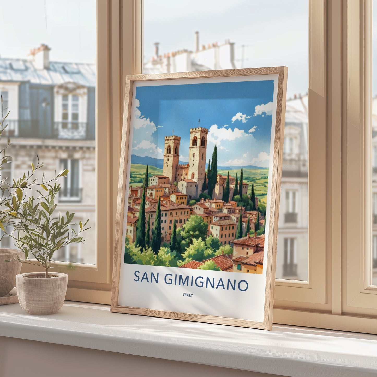 San Gimignano Poster - Italy Travel Art - Tuscan Village Towers Home Decor