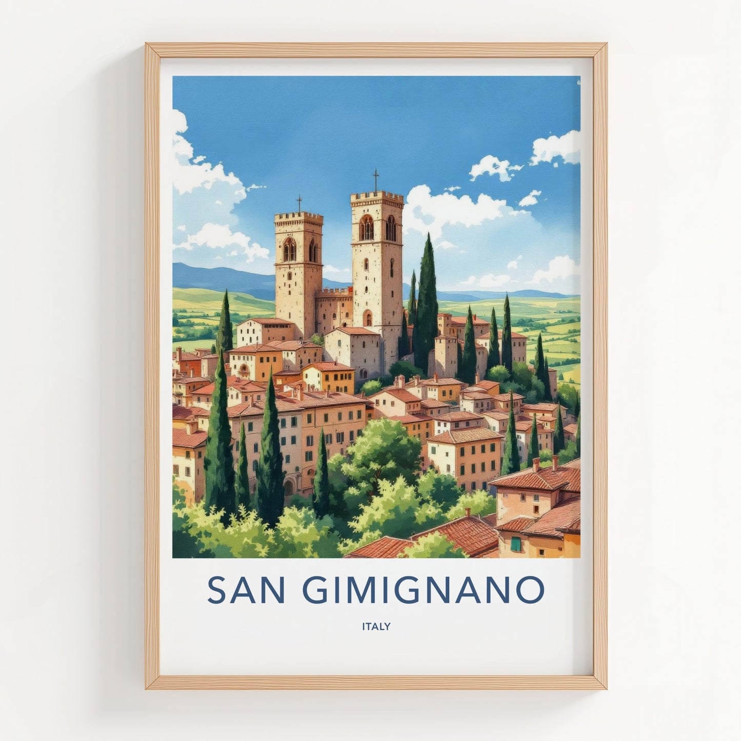 San Gimignano Poster - Italy Travel Art - Tuscan Village Towers Home Decor