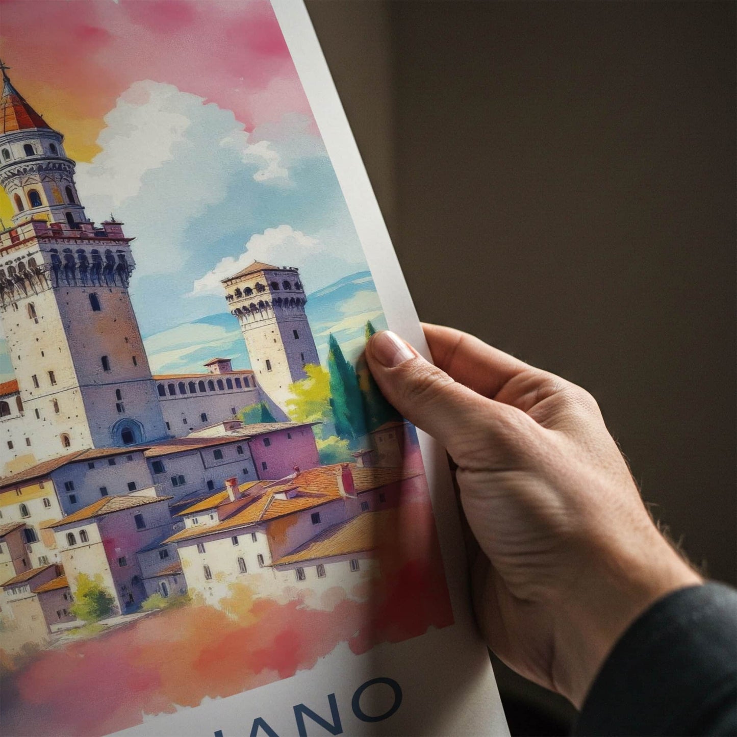 San Gimignano Poster - Italy Travel Art - Vibrant Castle View Home Decor