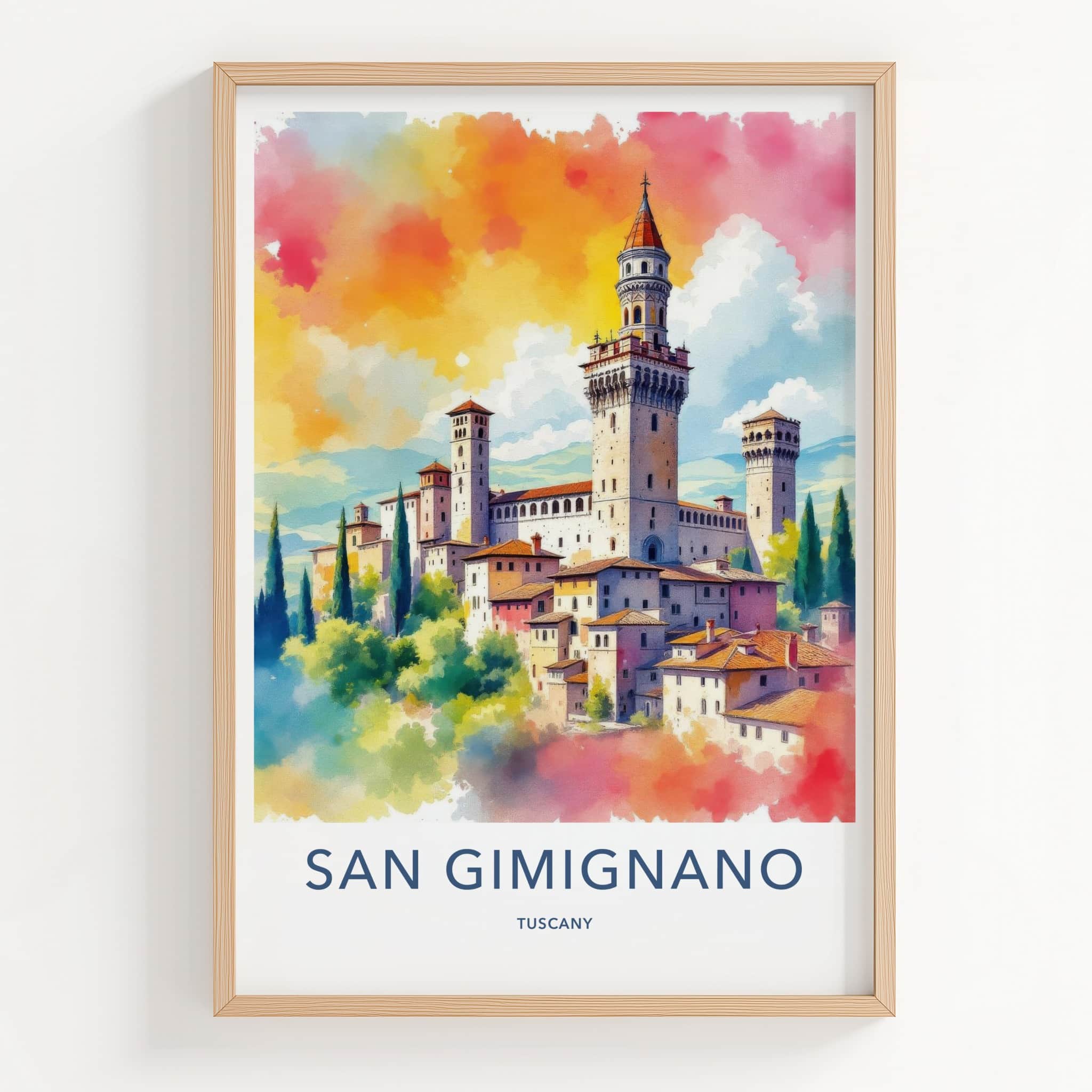 San Gimignano Poster - Italy Travel Art - Vibrant Castle View Home Decor