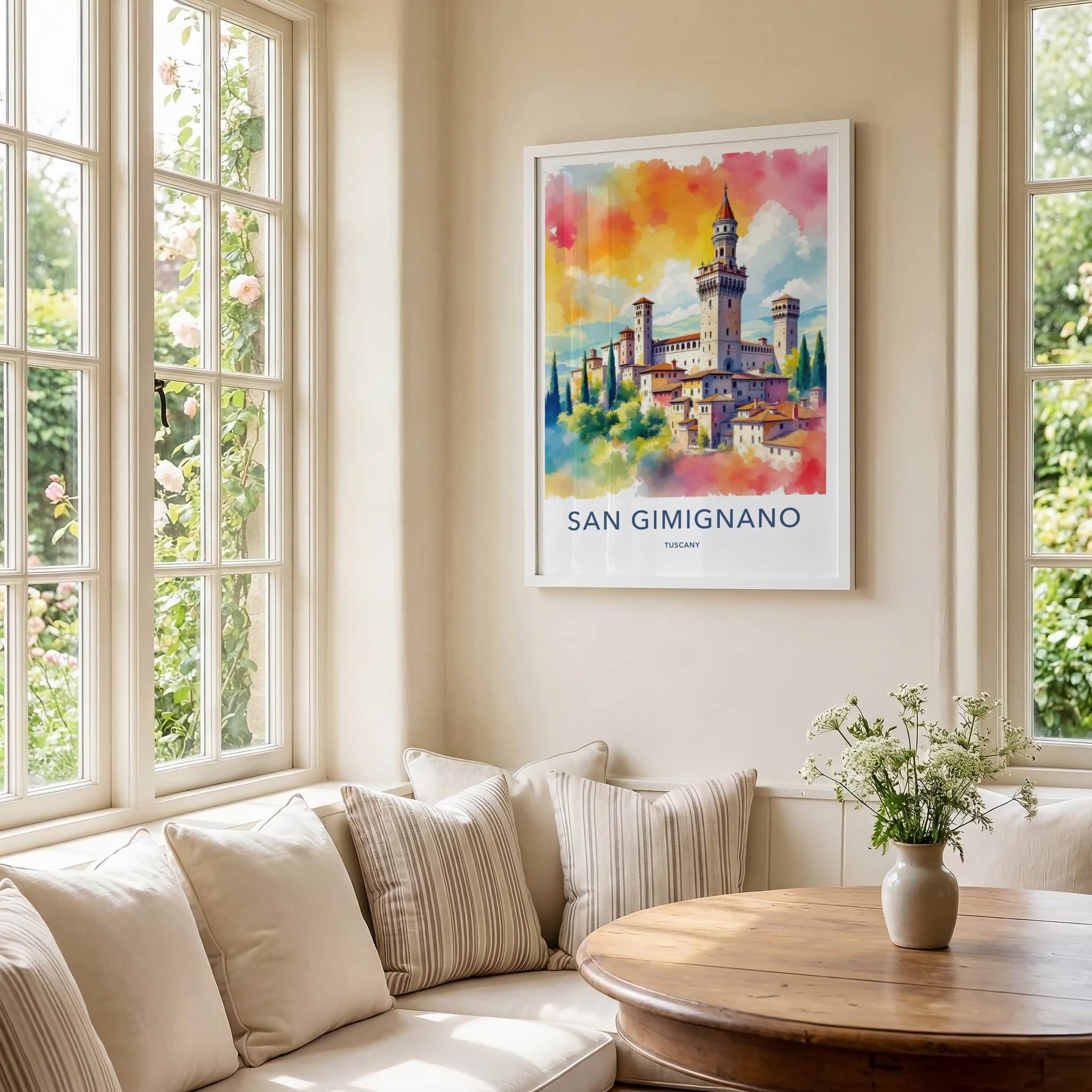 San Gimignano Poster - Italy Travel Art - Vibrant Castle View Home Decor