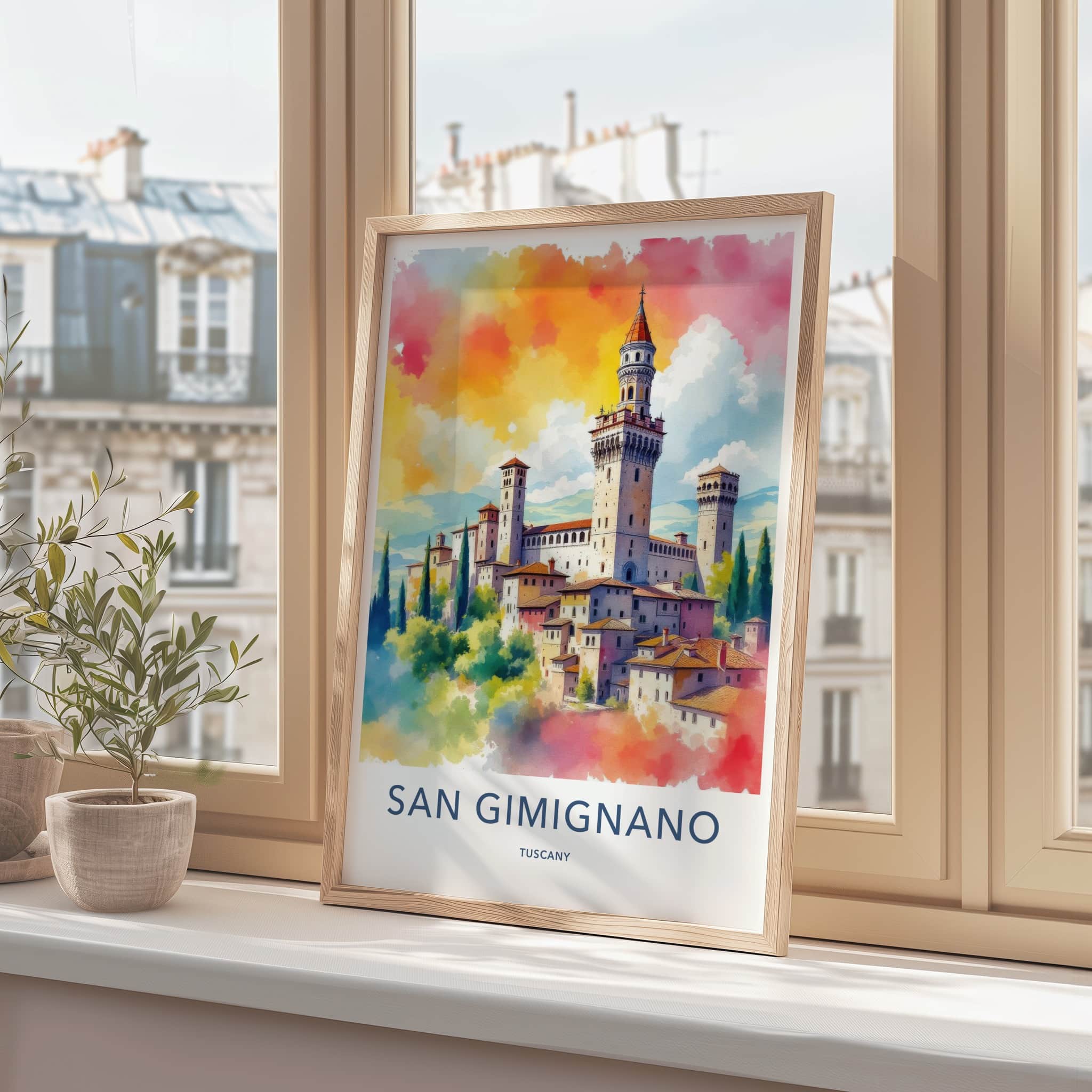 San Gimignano Poster - Italy Travel Art - Vibrant Castle View Home Decor