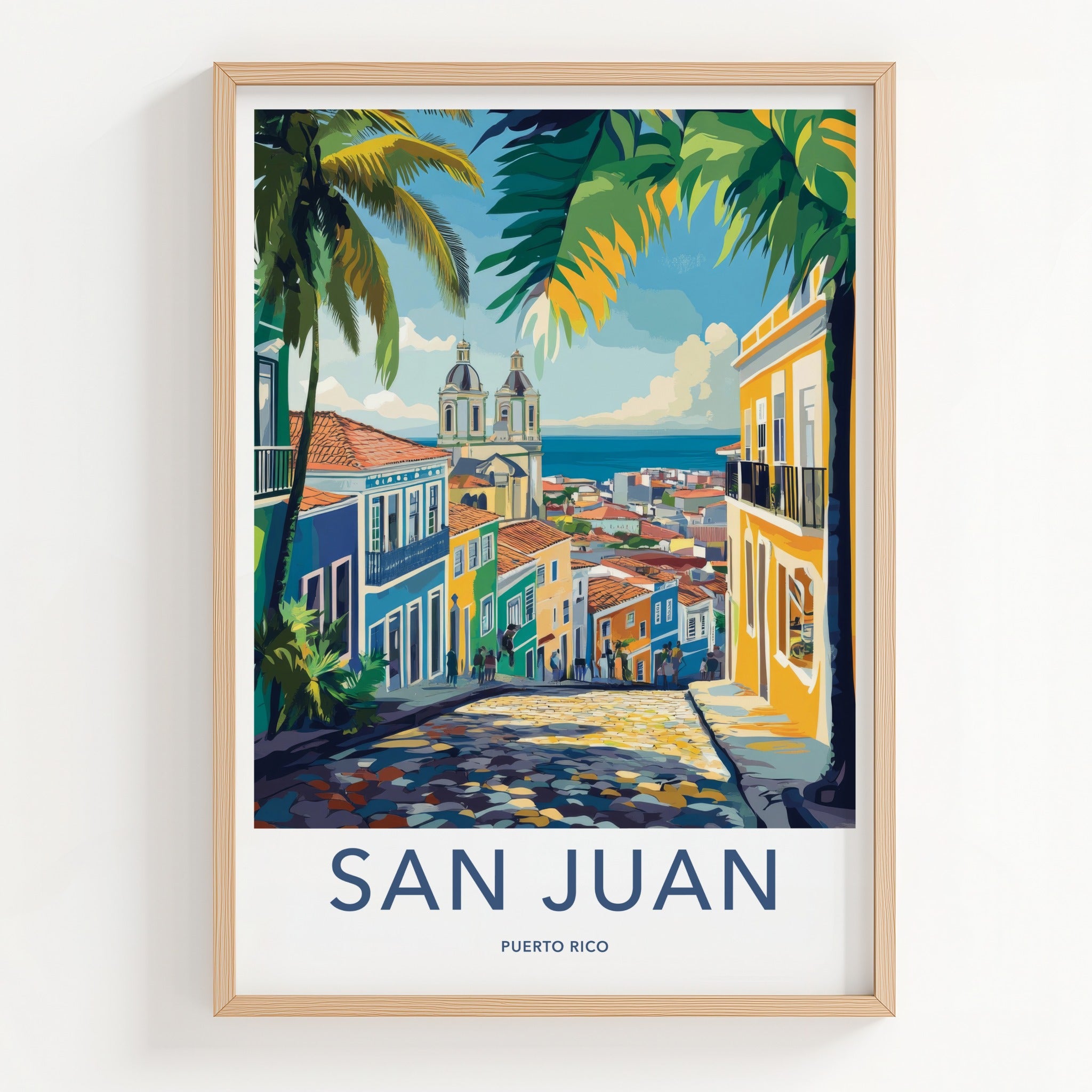San Juan Poster - Puerto Rico Travel Art - Colorful Street Ocean Home Decor
