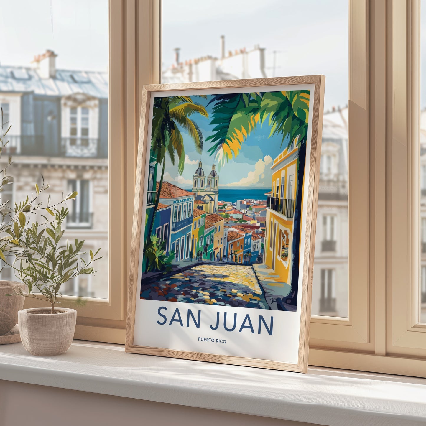 San Juan Poster - Puerto Rico Travel Art - Colorful Street Ocean Home Decor
