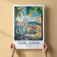 San Juan Poster - Puerto Rico Travel Art - Colorful Street Ocean Home Decor