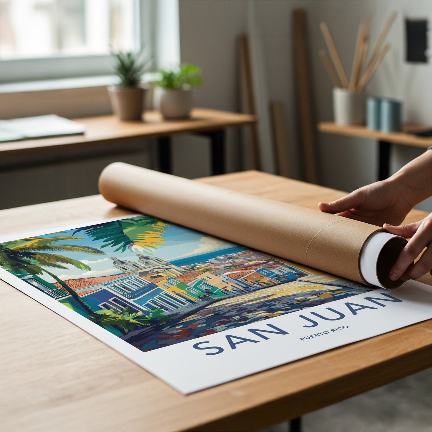 San Juan Poster - Puerto Rico Travel Art - Colorful Street Ocean Home Decor