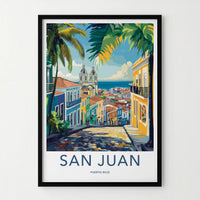 San Juan Poster - Puerto Rico Travel Art - Colorful Street Ocean Home Decor