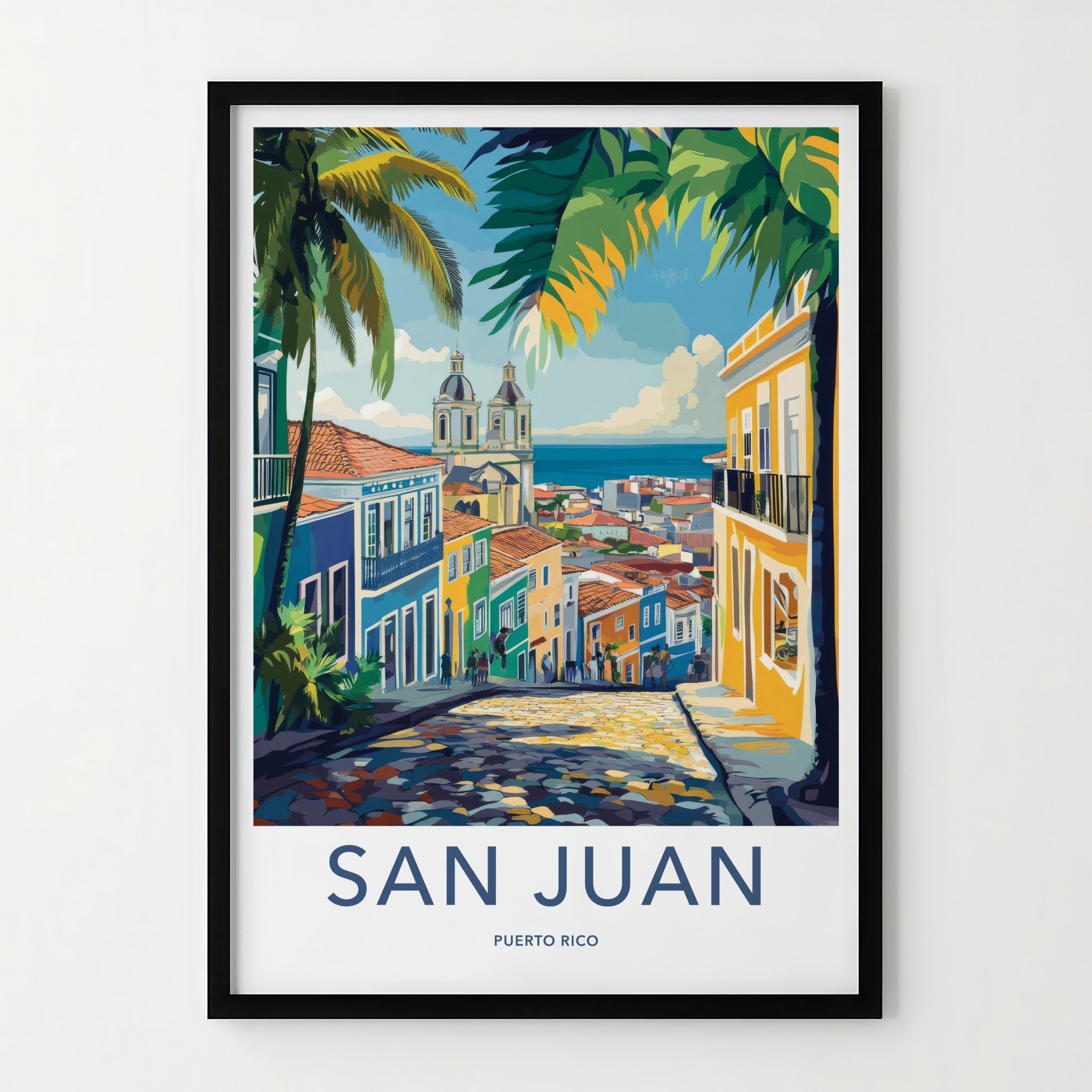 San Juan Poster - Puerto Rico Travel Art - Colorful Street Ocean Home Decor