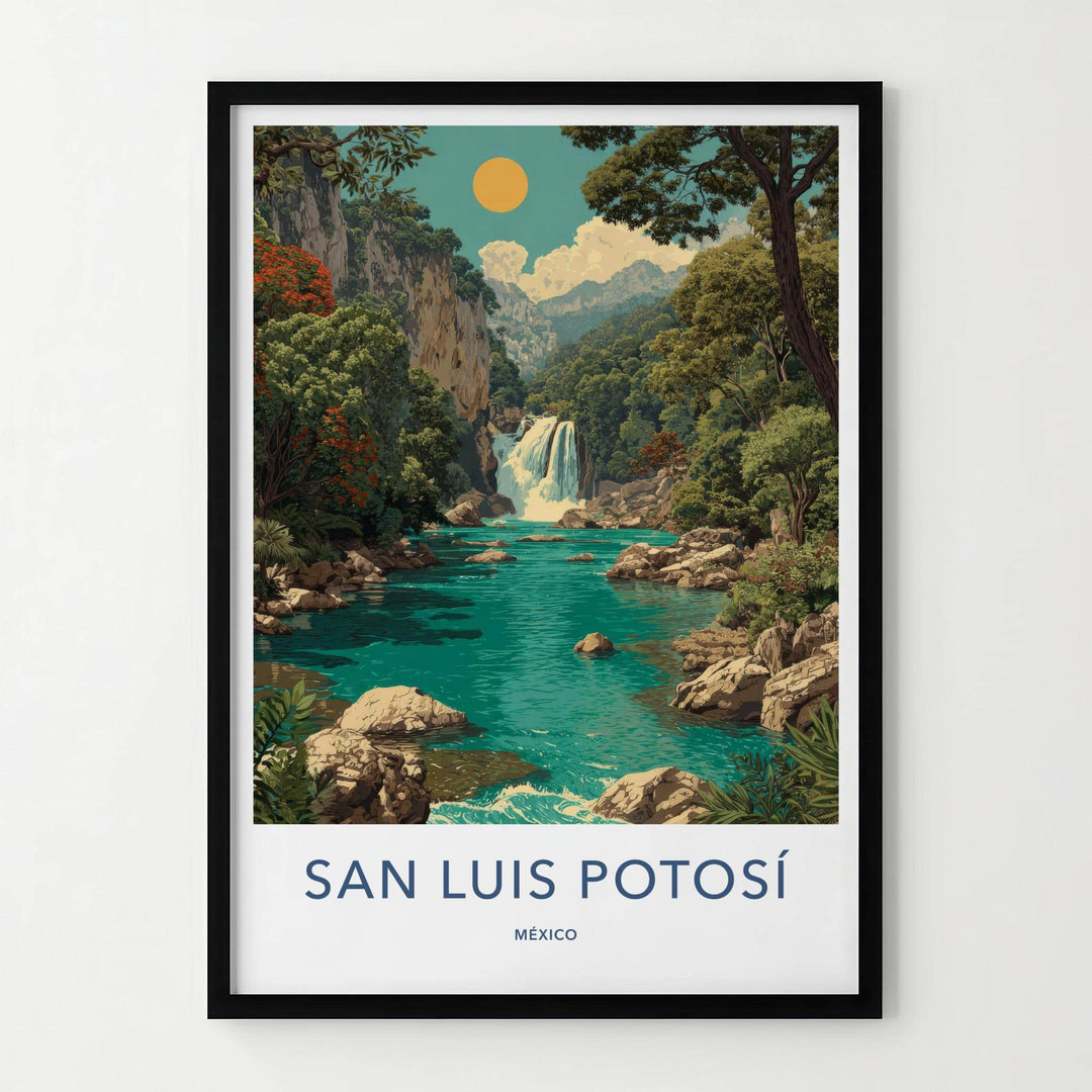 San Luis Potosi Poster - Mexico Travel Art - Lush Waterfall Oasis Home Decor