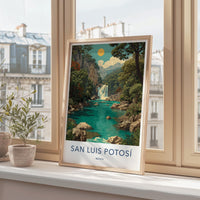 San Luis Potosi Poster - Mexico Travel Art - Lush Waterfall Oasis Home Decor