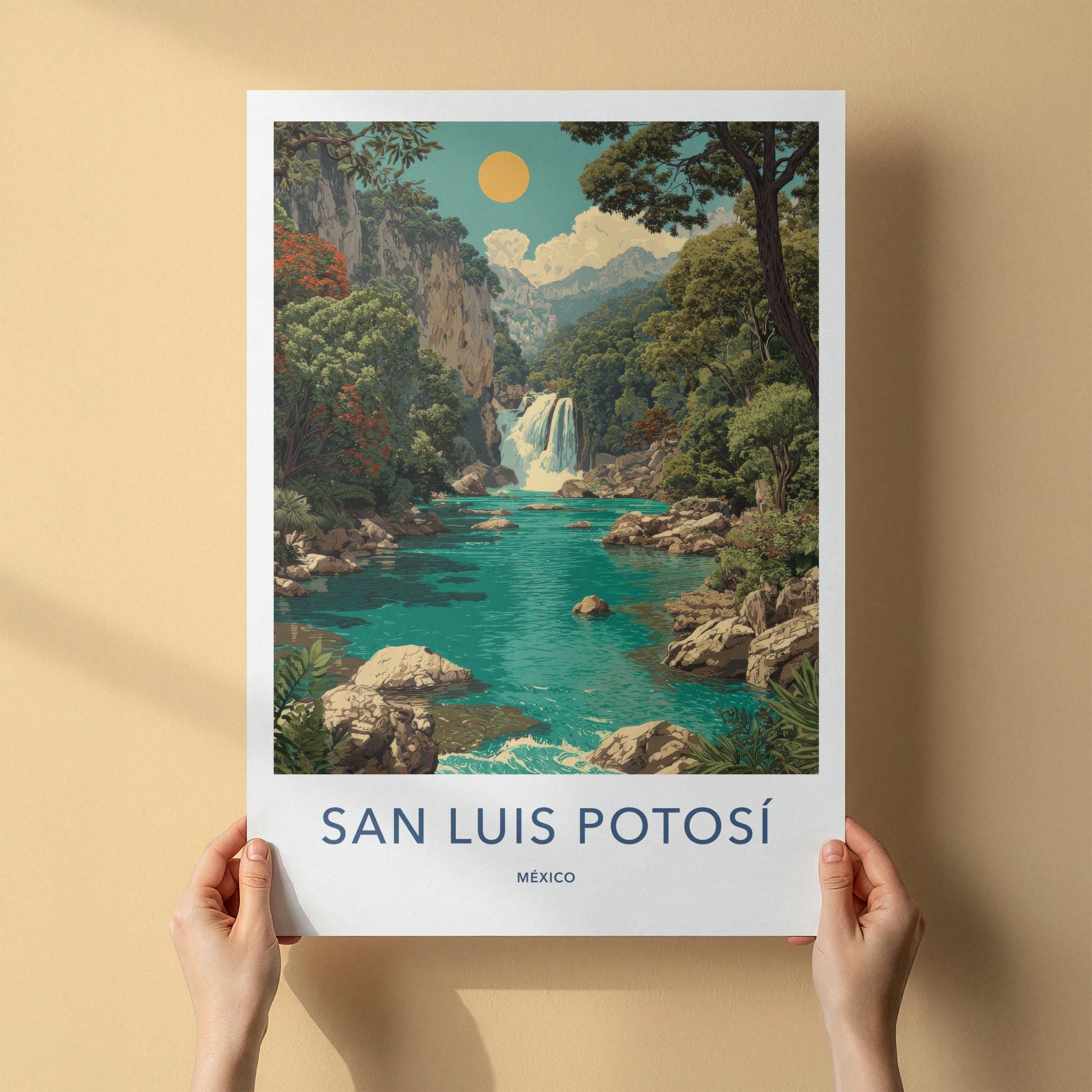 San Luis Potosi Poster - Mexico Travel Art - Lush Waterfall Oasis Home Decor