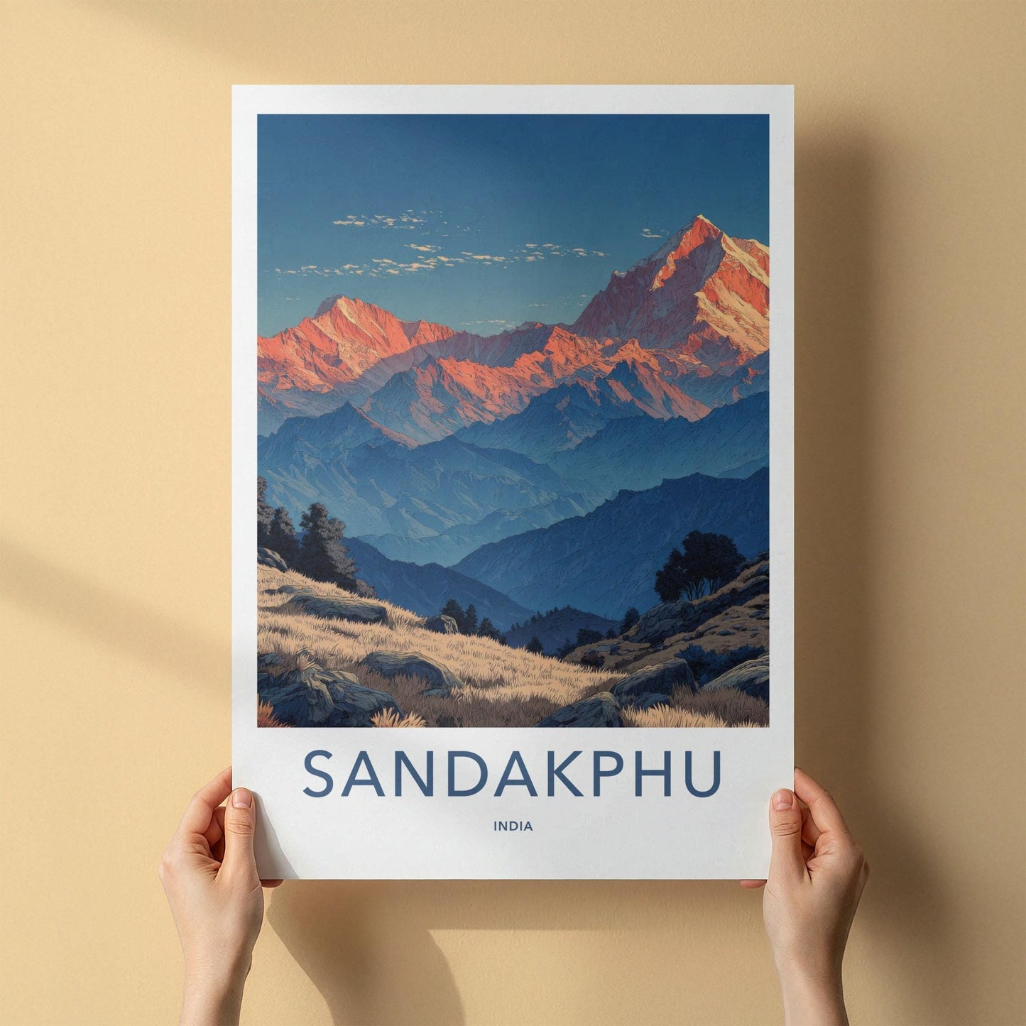 SANDAKPHU Poster - India Travel Art - West Bengal Mountain Sunrise Peaks Home Decor
