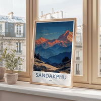 SANDAKPHU Poster - India Travel Art - West Bengal Mountain Sunrise Peaks Home Decor