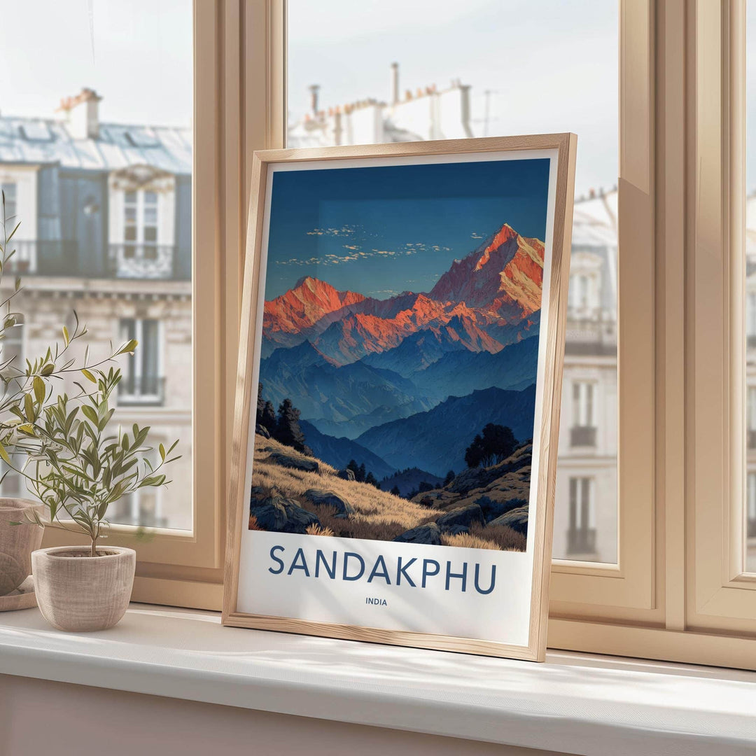 SANDAKPHU Poster - India Travel Art - West Bengal Mountain Sunrise Peaks Home Decor