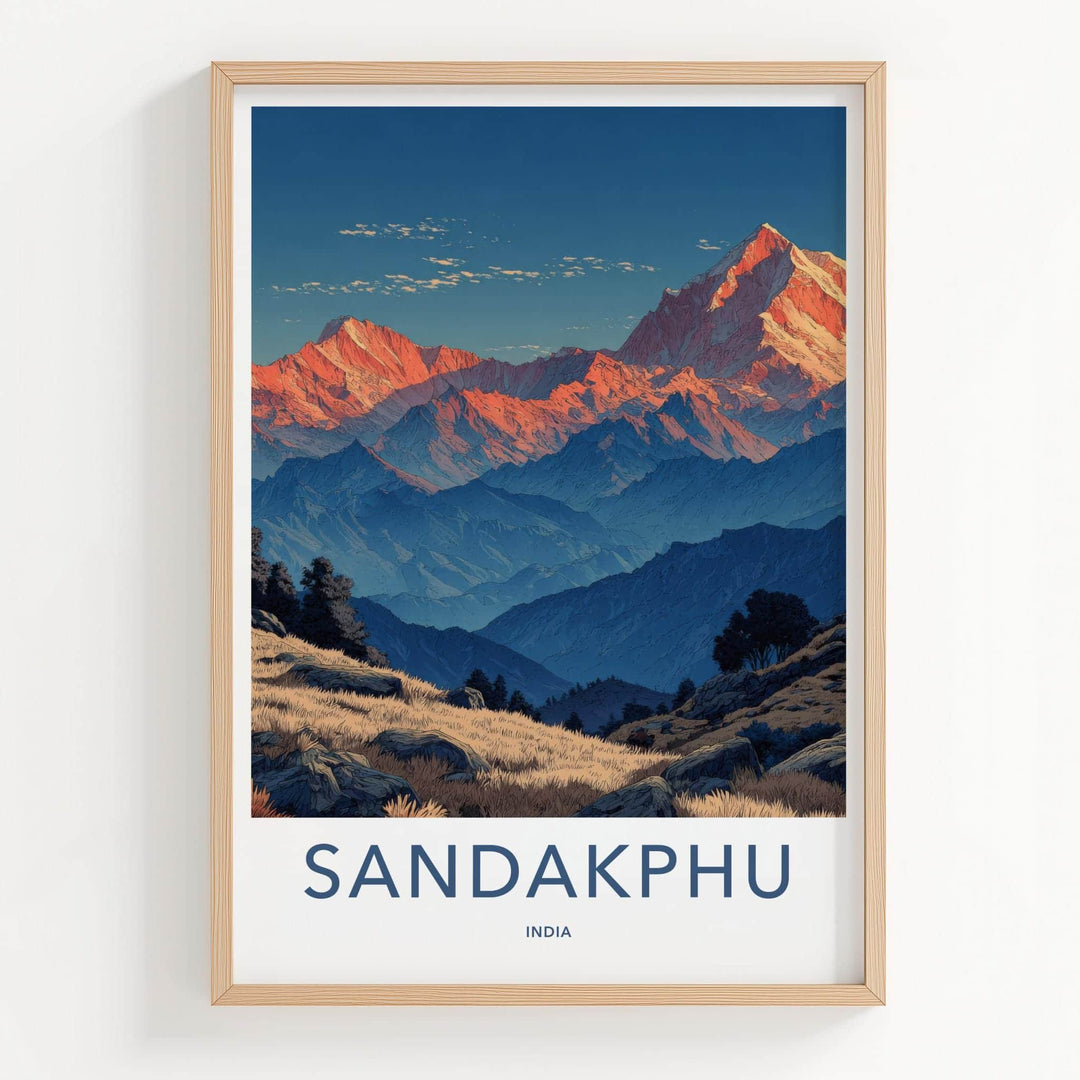 SANDAKPHU Poster - India Travel Art - West Bengal Mountain Sunrise Peaks Home Decor