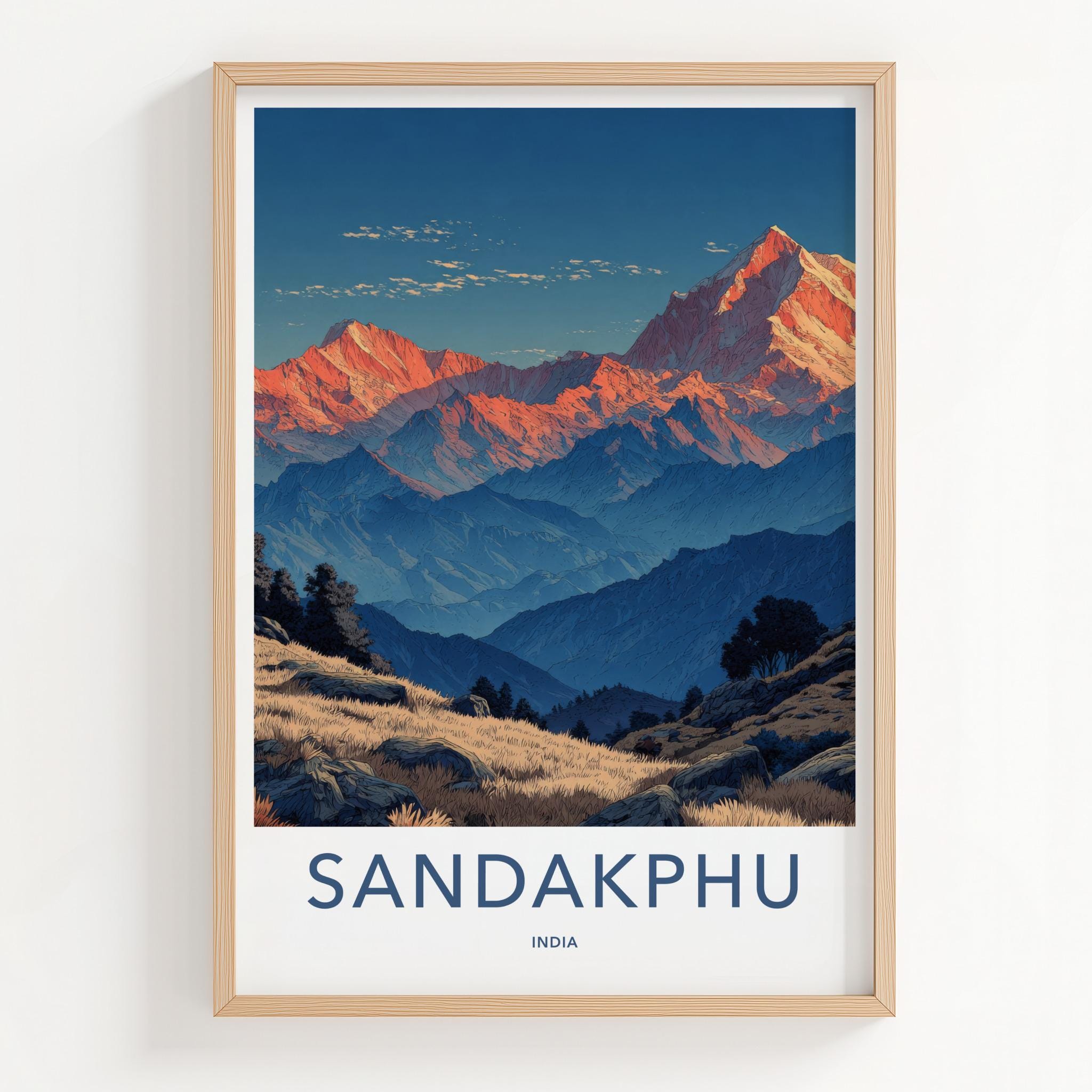 SANDAKPHU Poster - India Travel Art - West Bengal Mountain Sunrise Peaks Home Decor
