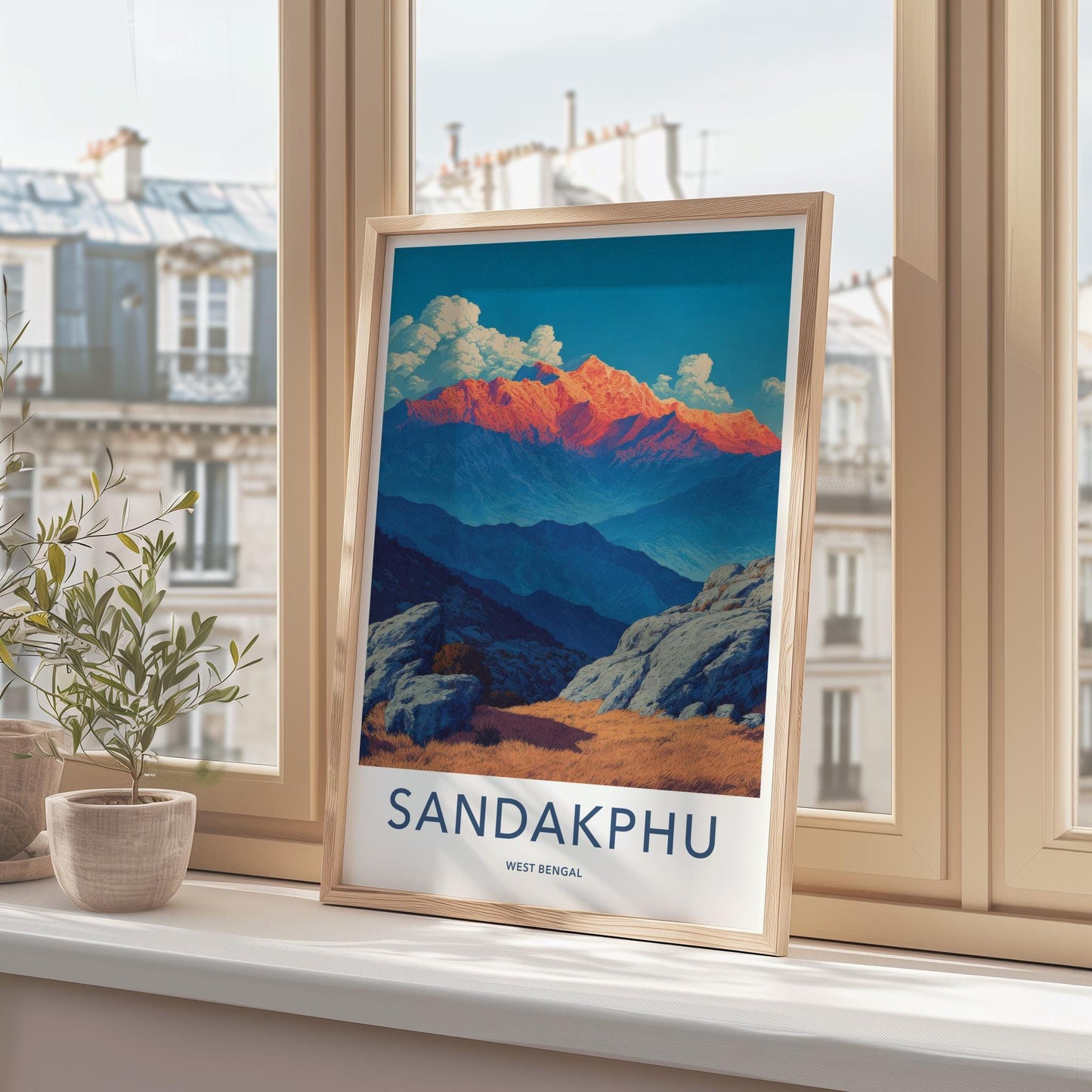 Sandakphu Poster - India Travel Art - West Bengal Orange Peaks Home Decor