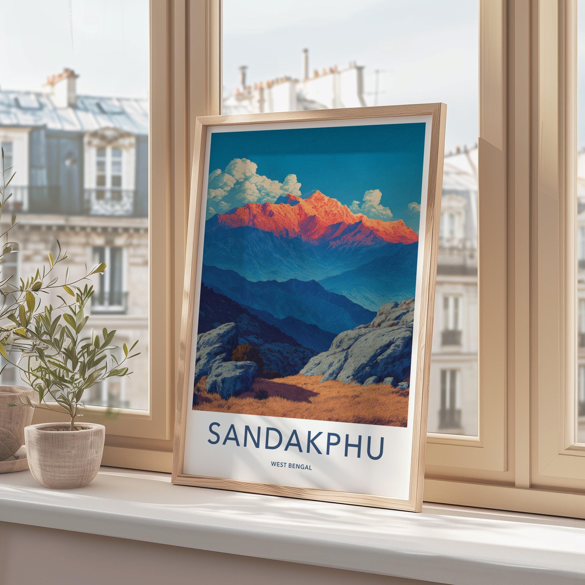 Sandakphu Poster - India Travel Art - West Bengal Orange Peaks Home Decor