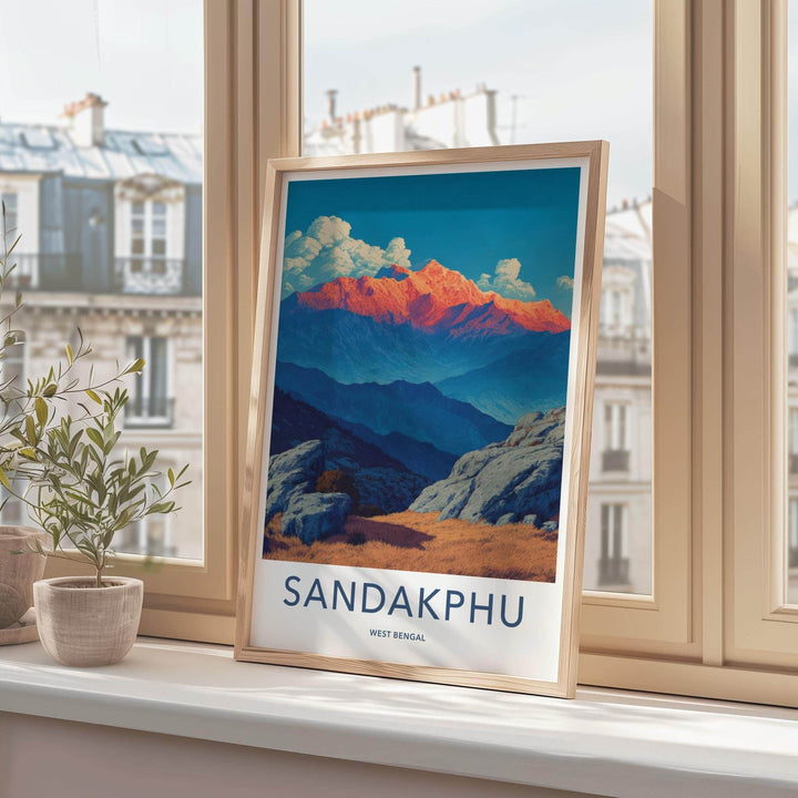 Sandakphu Poster - India Travel Art - West Bengal Orange Peaks Home Decor