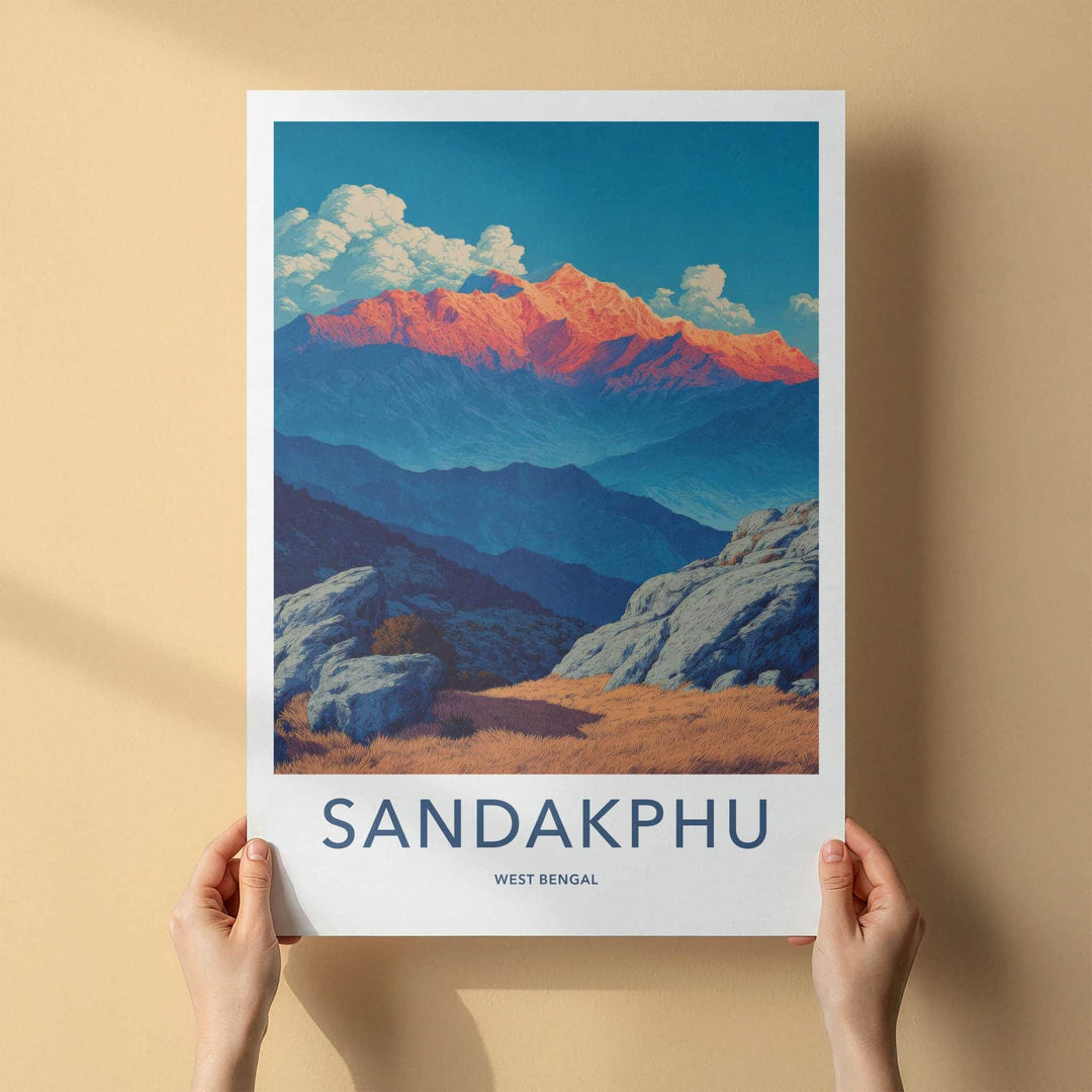 Sandakphu Poster - India Travel Art - West Bengal Orange Peaks Home Decor