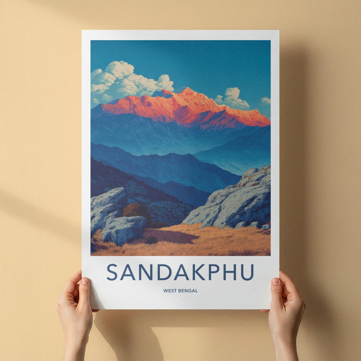 Sandakphu Poster - India Travel Art - West Bengal Orange Peaks Home Decor