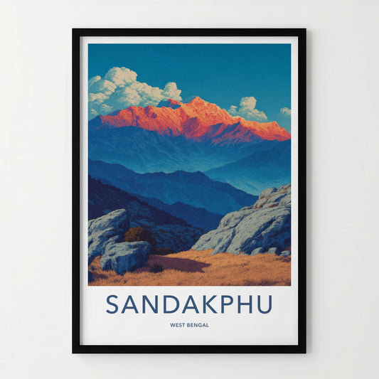 Sandakphu Poster - India Travel Art - West Bengal Orange Peaks Home Decor