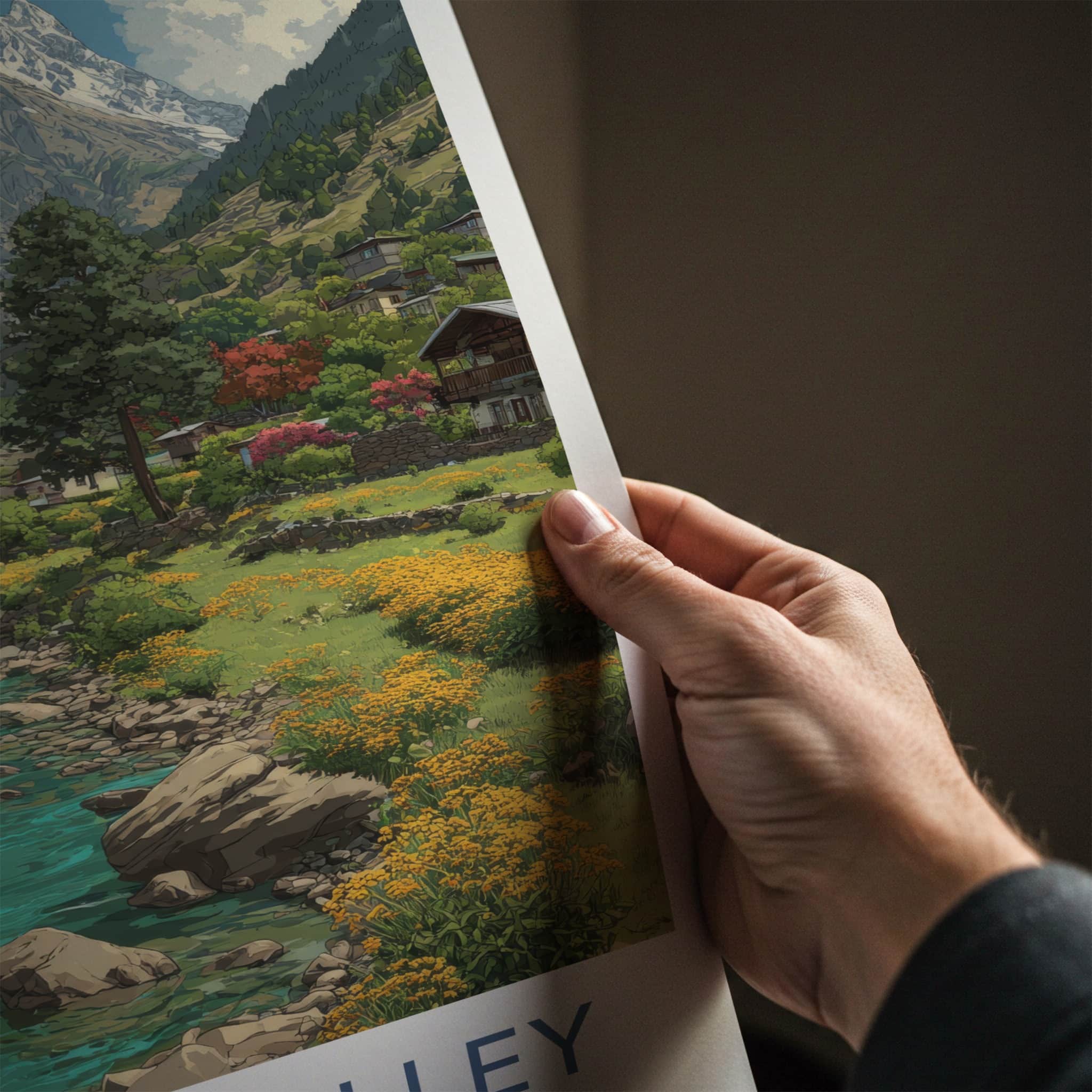 Sangla Valley Poster - India Himachal Pradesh Mountain River Village Wall Art