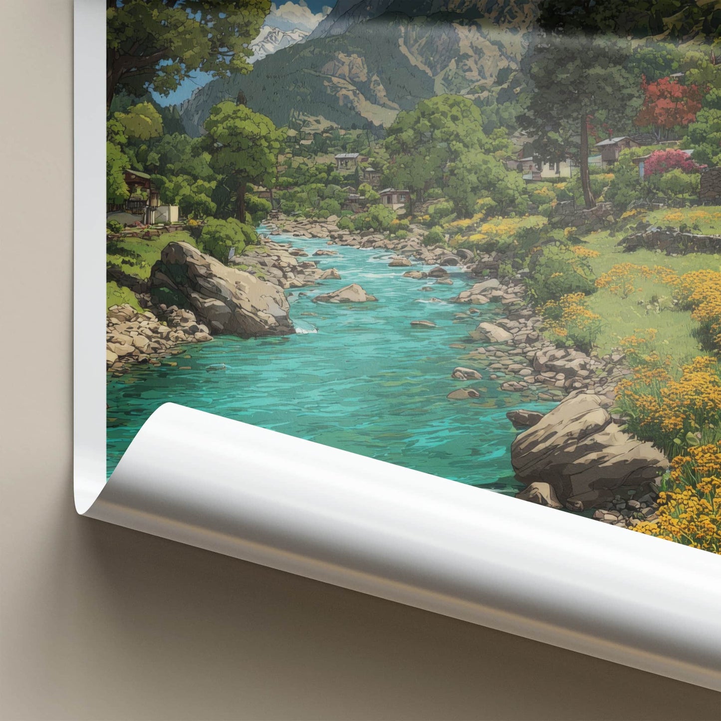 Sangla Valley Poster - India Himachal Pradesh Mountain River Village Wall Art