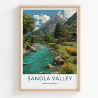 Sangla Valley Poster - India Himachal Pradesh Mountain River Village Wall Art