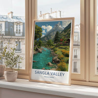 Sangla Valley Poster - India Himachal Pradesh Mountain River Village Wall Art