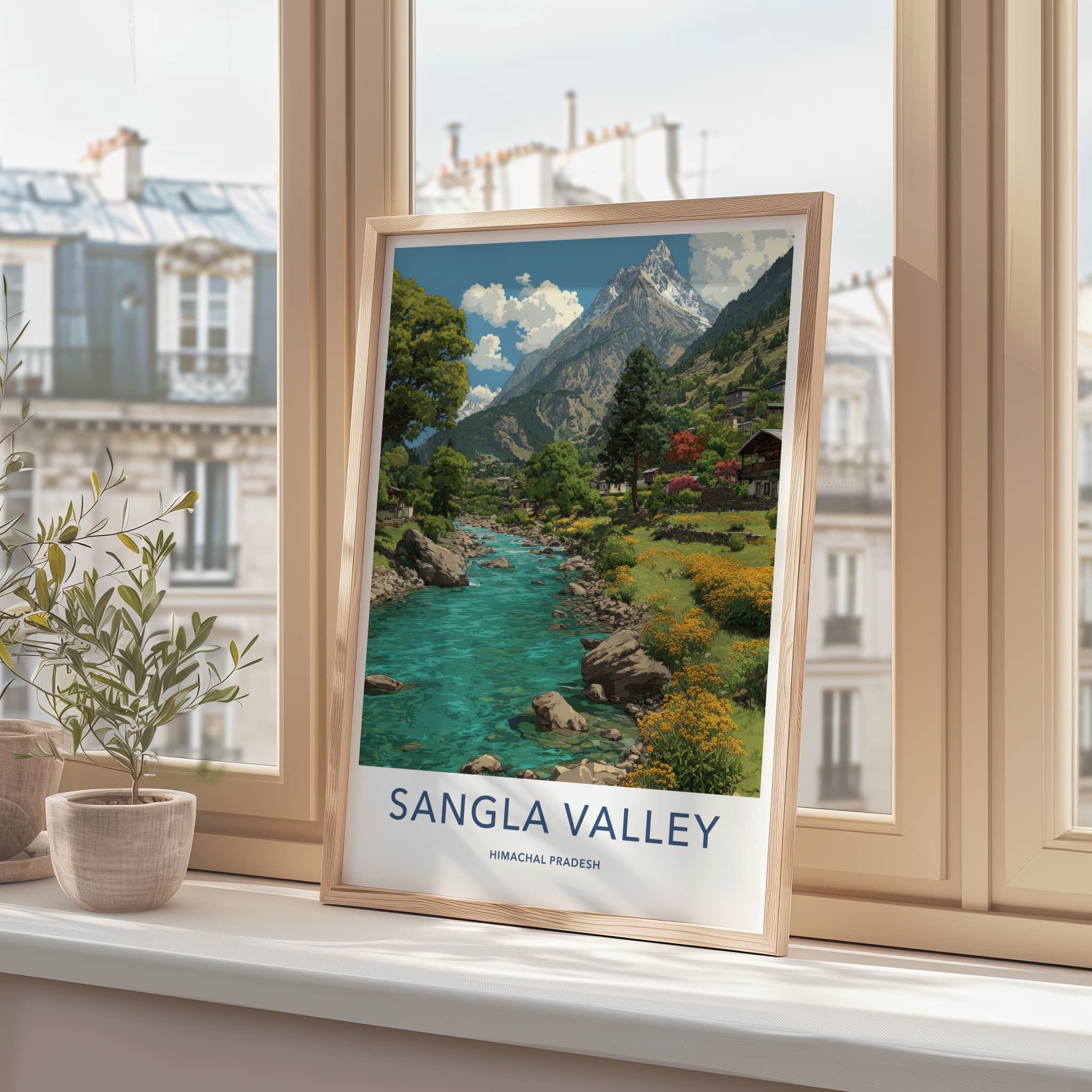 Sangla Valley Poster - India Himachal Pradesh Mountain River Village Wall Art